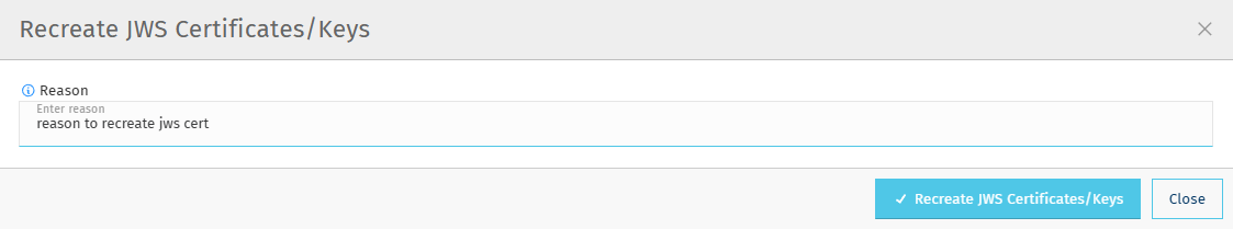 Recreate Certificates Reason Modal